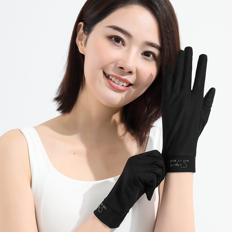 Guantes de protección solar para mujer, verano al aire libre, fresco y transpirable, conducción, conducción, deportes antideslizantes, fitness, correr, guantes de seda de hielo