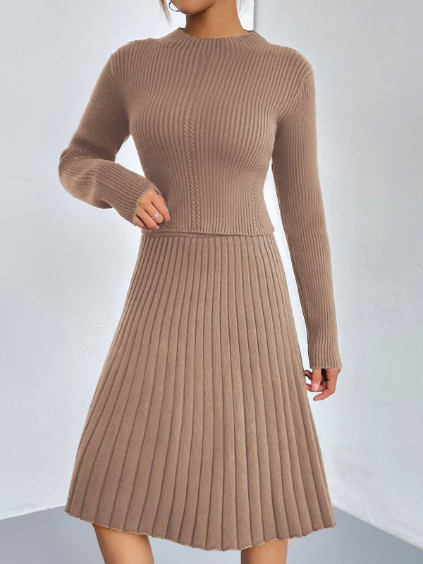 Transfronterizo europeo y americano de color sólido a línea falda Otoño e Invierno de punto suéter traje falda delgada temperamento de dos piezas