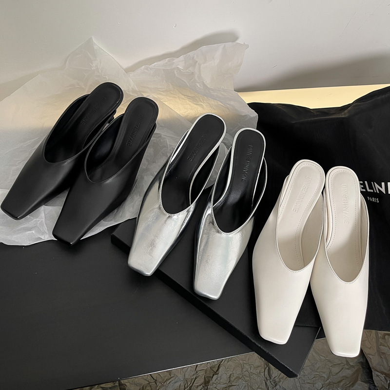 Summer women's slippers square toe stiletto heels