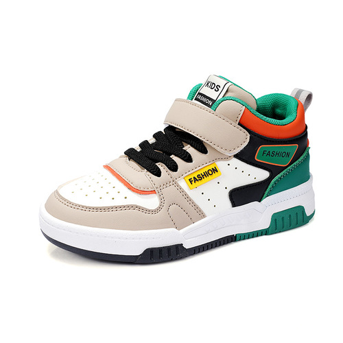 Children's sneakers 2024 spring and autumn boys' leather waterproof sneakers girls' pink soft sole mid-top casual sneakers