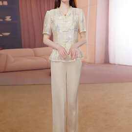 新中式套装女2026夏季新款时尚洋气减龄显瘦短袖上衣休闲裤两件套