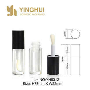 Round Large Brush Head Lip Gloss Tube Cover Injection Molded Black Bottle Injection Molded Transparent Cosmetic Packaging Material
