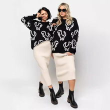 宽松款圆领设计感冬百搭毛衣黑色女潮牌情侣秋冬慵懒美式针织衫棉