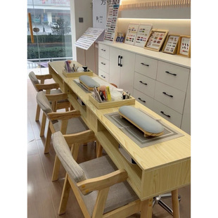 Solid Wood Internet Celebrity Japanese Style Single Manicure Table Vacuum Cleaner Double Manicure Table and Chair suit Light Luxury Simple Manicure Table Factory