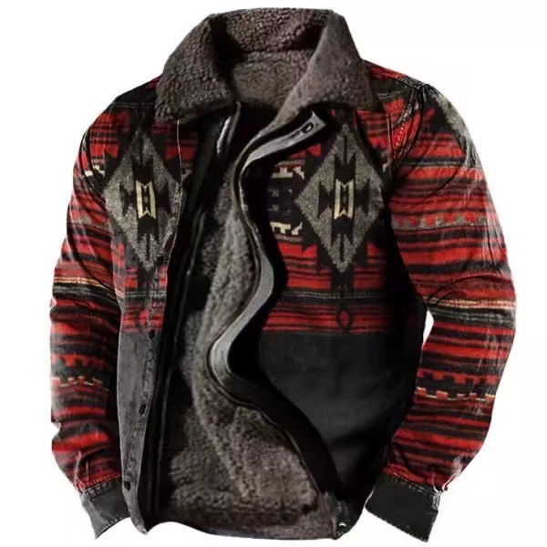 Cross-border en stock bolsillo de costura lateral engrosada casual cremallera suelta Lobo marrón Chaqueta de algodón de manga larga para hombres jóvenes
