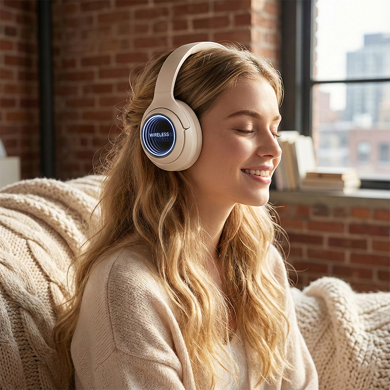 2026 nuevos auriculares auriculares RGB luminoso catoscopio llamadas inalámbricas reducción de ruido auriculares Bluetooth