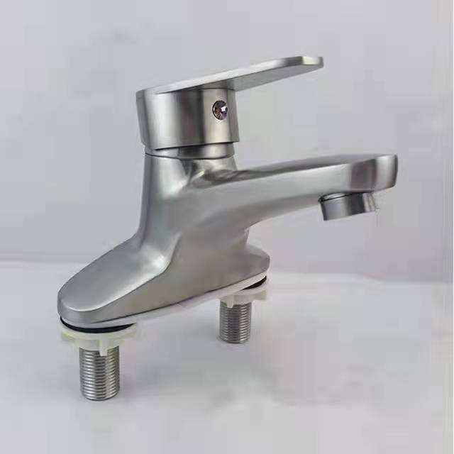 Bathroom Double Hole Basin Faucet Hot and Cold Water Mixing Valve 304 Stainless Steel Three Hole Basin Faucet