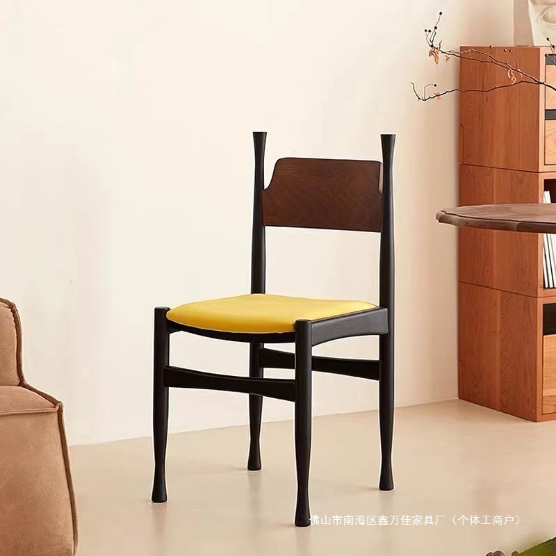 中古风餐椅家用北欧设计师现代法式实木靠背椅轻奢复古简约冲冠椅|undefined