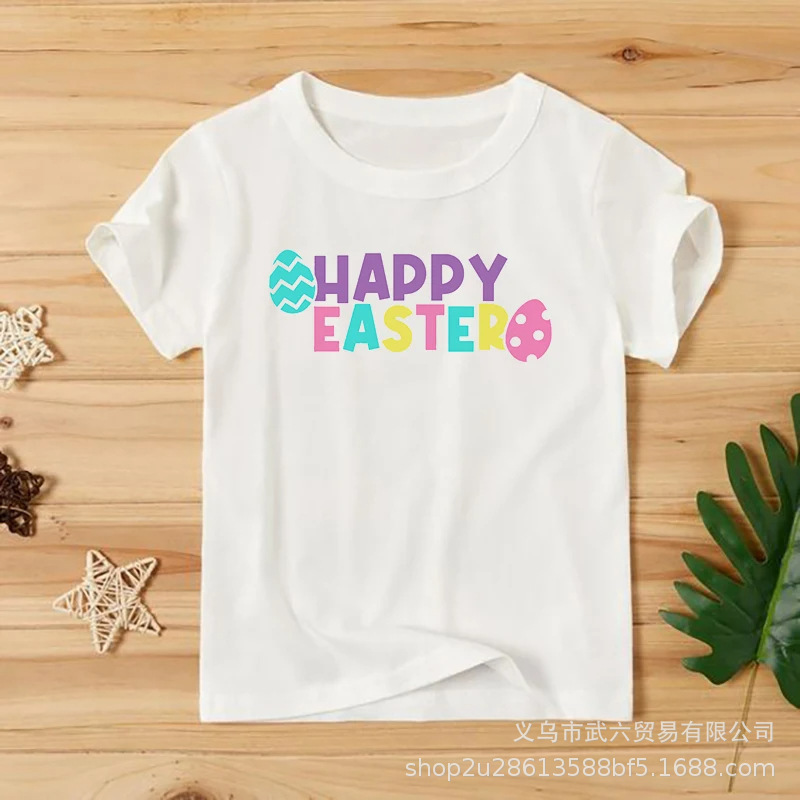 Cross-border European and American popular in stock Amazon Easter T-shirt rabbit pattern printed children's casual top shirt