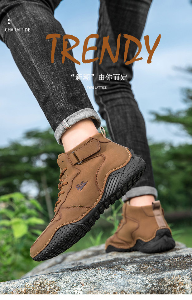 Giày bốt Martin nam cổ cao da lộn, đế bằng chống trượt, phong cách thường ngày — 55079 kaki, 55079 màu nâu, 55079 màu xám, 55079 màu đen chi tiết 1