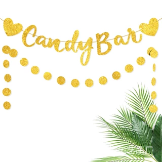 玫瑰金 金色-爱心Candy Bar闪粉拉花 圆片串旗 婚庆婚礼派对装饰