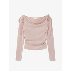 韓国版の優しい風の蝶結びの帯の優雅な修身はやせている長袖のtシャツの婦人服の秋の新型の短い上着を現します。