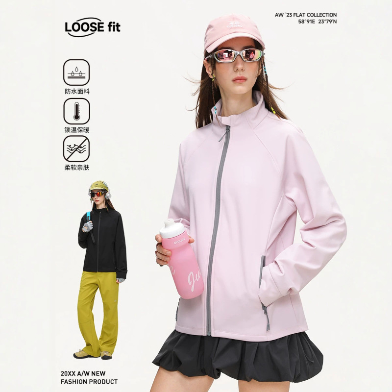 Jacket, lightweight softshell jacket with stand-up collar, women's spring and autumn outdoor hiking and mountaineering jacket, windproof and waterproof Jacket, lightweight softshell jacket with stand-up collar, women's spring and autumn outdoor hiking and mountaineering jacket, windproof and waterproof