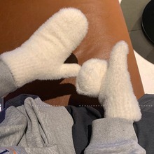ins防寒手套女冬季韩版纯色加厚加绒仿貂毛骑车学生保暖连指手套