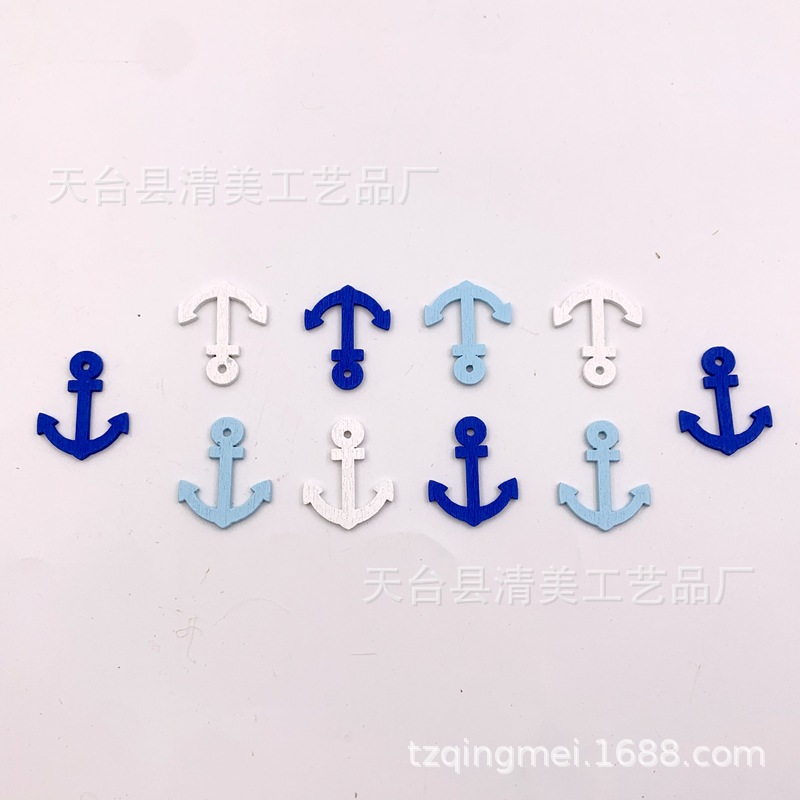 20*25mm ancla, 25mm timón de tres colores mezclados adornos de madera azul y blanco decorativo 100 piezas un paquete