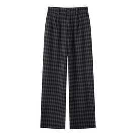 2024秋冬季新款新品女装厚款格子松紧腰休闲裤裤子女4FA254011