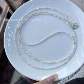 天然淡水珍珠毛衣链大小珠设计款2-4mm近圆强光120cm左右纯银OT扣