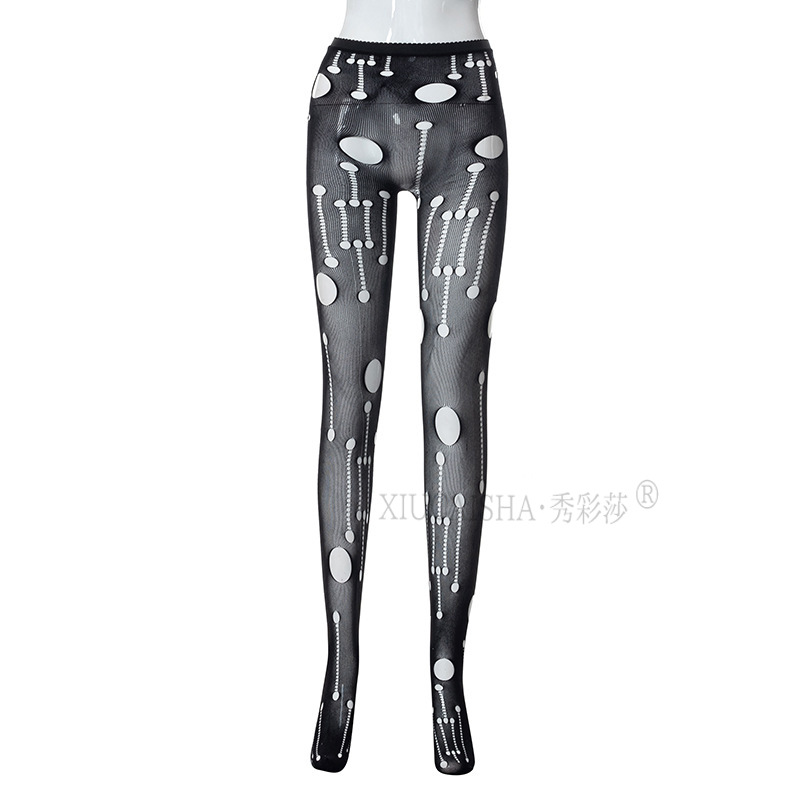 Open-Crotch Lace Stockings with Fake Suspenders, One-Piece Sheer Black Hosiery — detail image 13