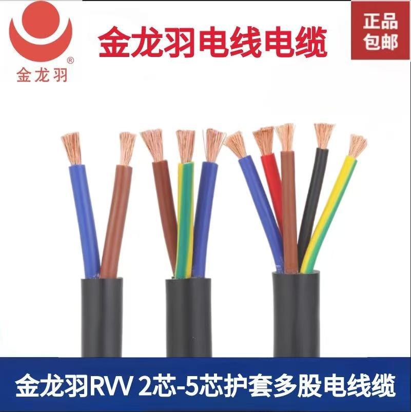金龙羽电线电缆RVV2*4平方阻燃国标多股铜芯软电缆正品100米