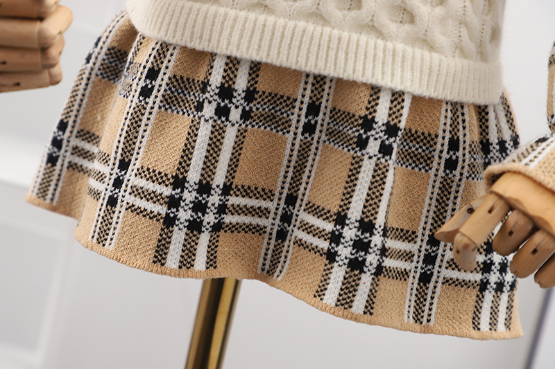 Girls' Sweater Autumn/Winter 2023 New Fashionable Korean Edition Thickened Plaid Splicing Fried Dough Twists False Two_voghion.com