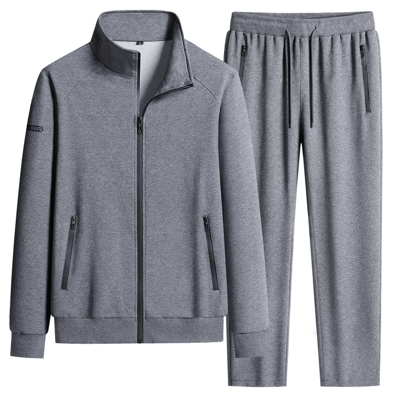 Trajes deportivos de algodón transfronterizos para hombres, trajes casuales sueltos, cardigans de cuello vertical, camisetas, pantalones deportivos de comercio exterior