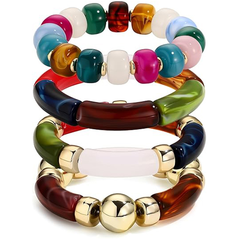 Resin Acrylic Curved Tube Bracelet with Marble Pattern, Arc-Shaped Tube Beads, Elastic Bracelet, Exaggerated Vintage Hand Jewelry, Cross-Border Resin Acrylic Curved Tube Bracelet with Marble Pattern, Arc-Shaped Tube Beads, Elastic Bracelet, Exaggerated Vintage Hand Jewelry, Cross-Border