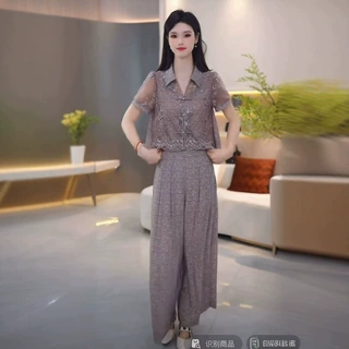 时尚新中式冰竹丝两件套套装2026年轻奢夏装透气上衣裙裤气质套装