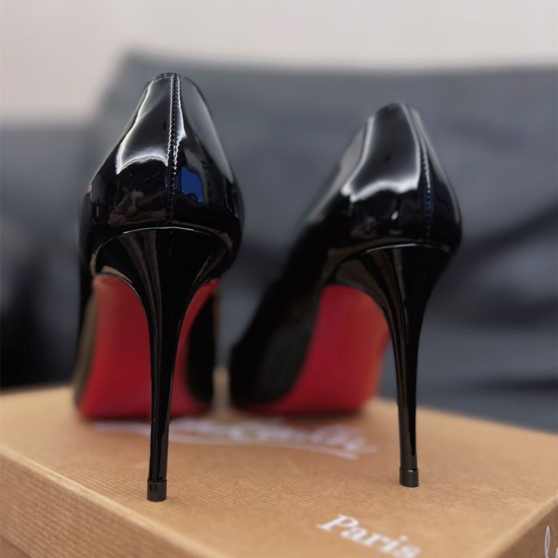 10CM Sexy Ultra-Fine Heel Black Pointed Red Bottom High Heels for Women 2023 New Arrival Patent Leather Fashion Professional Shoes plus size