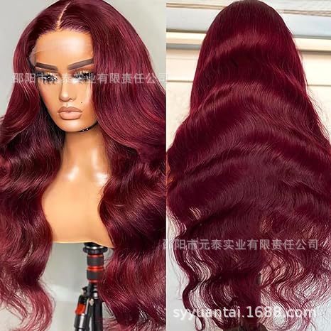99j burグンディ・レース・フロント・ウィズズズ・ボディ・ウェーブ13x4 synchrotic wigs|undefined