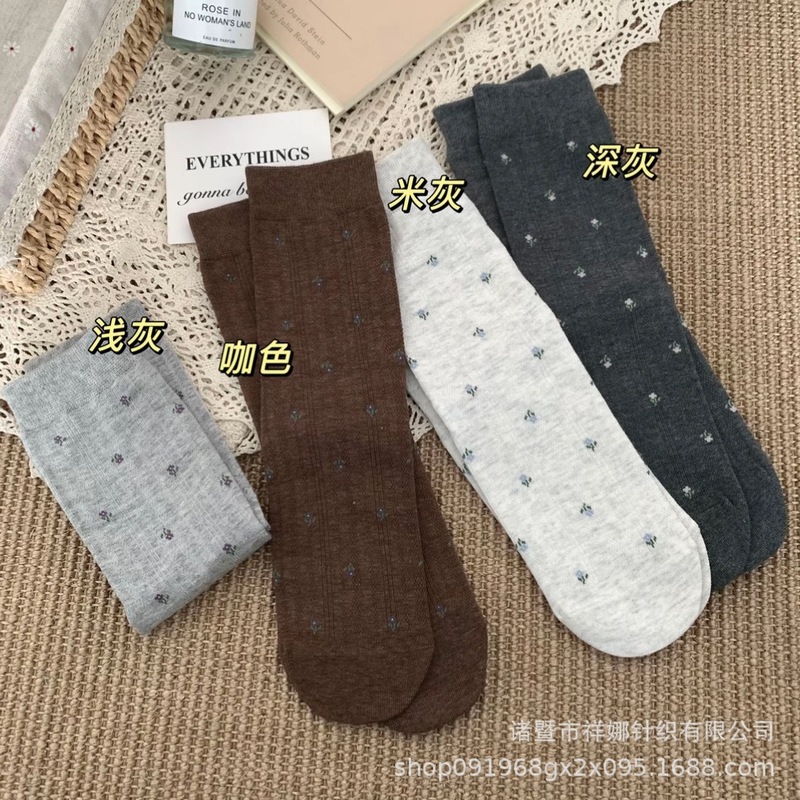 秋冬新款温柔小碎花袜子女士中筒袜ins风百搭堆堆袜日系长筒棉袜|undefined