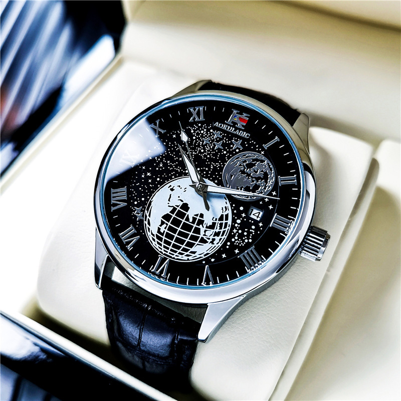 K reloj casual reloj estrellado Planeta de gama alta para hombres fondo transparente reloj mecánico automático tendencia de hebilla de mariposa de acero inoxidable