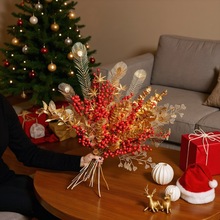 跨境专供仿真花福桶diy插花红果发财果仿真冬青果新年装饰花年宵