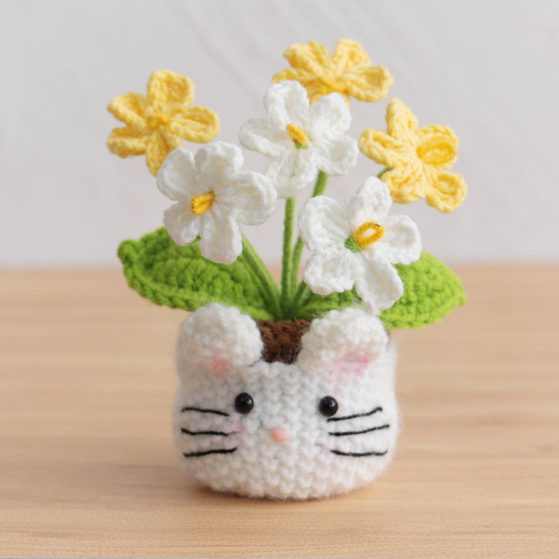 Acabado tejido a mano lirio de los valles en macetas adornos para el hogar tejido de flores artificiales hilo de lana ramo de ganchillo regalo de flores falsas