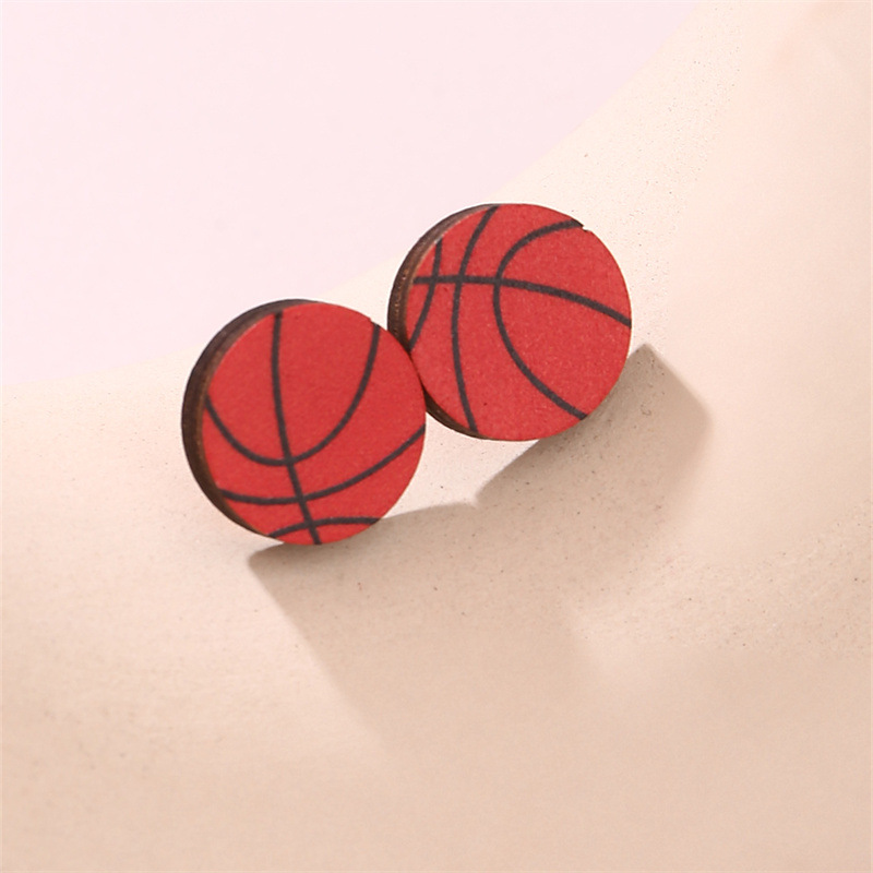 1 Pair Simple Style Rugby Heart Shape Football Wood Ear Studs display picture 12