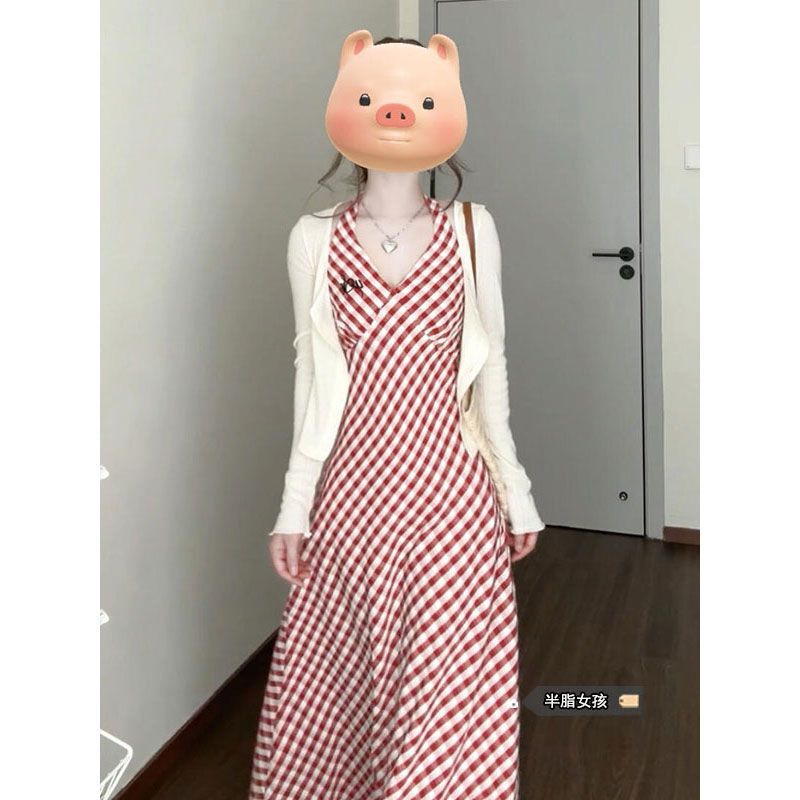 甘いスタイルのホルターネックスカート大きいサイズの女性の夏の薄い日焼け止めカーディガンウエスト痩身ドレス|undefined