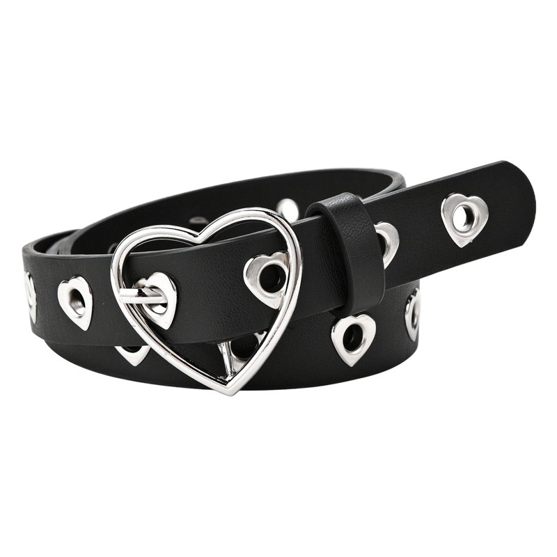 Cinturón Decorativo con Hebilla de Corazón y Ojales de Cuero Sintético para Jeans
