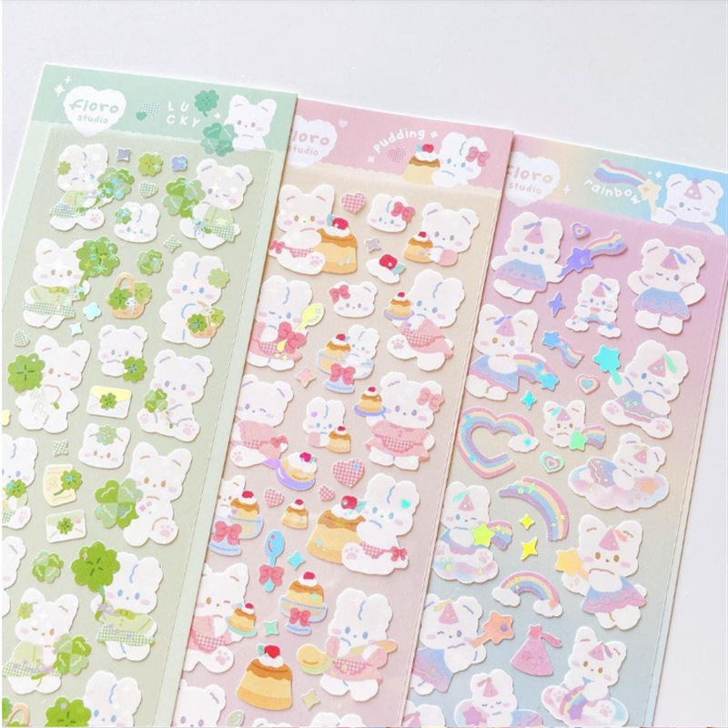 GOKA stickers South Korea cute rabbit Clover pudding rainbow rabbit hot silver sequins photo diy star chasing stickers GOKA stickers South Korea cute rabbit Clover pudding rainbow rabbit hot silver sequins photo diy star chasing stickers
