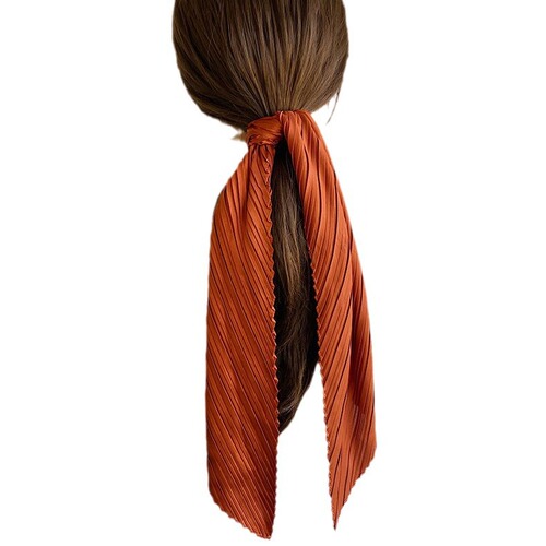 Korean Dongdaemun Folded Solid Color Hair Tie Spring and Summer Thin Long Silk Scarf Artistic Style Girl Solid Color Headscarf