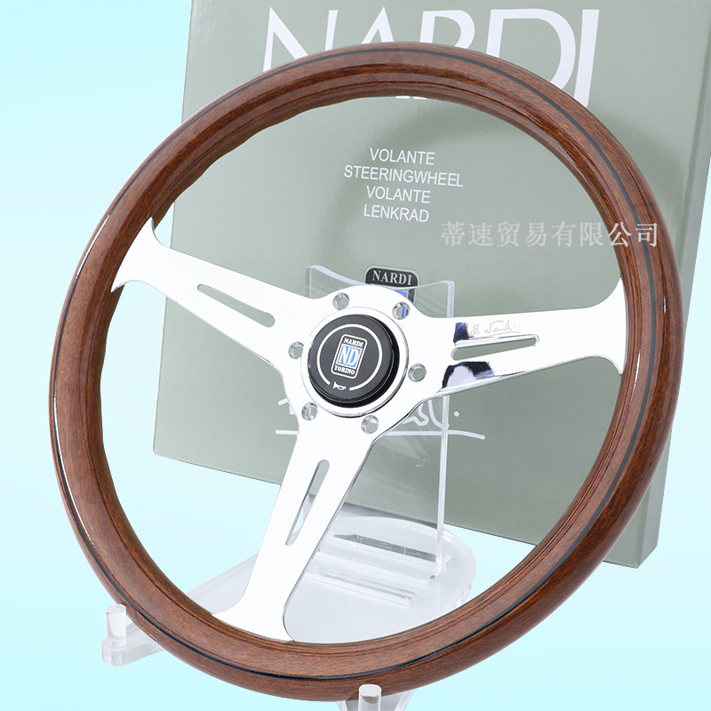 Cross-Border Hot-Selling Nardi Modified 14-Inch 350mm Peach Wood Color Steering Wheel Electroplated Bracket Universal Hole Spacing 74mm