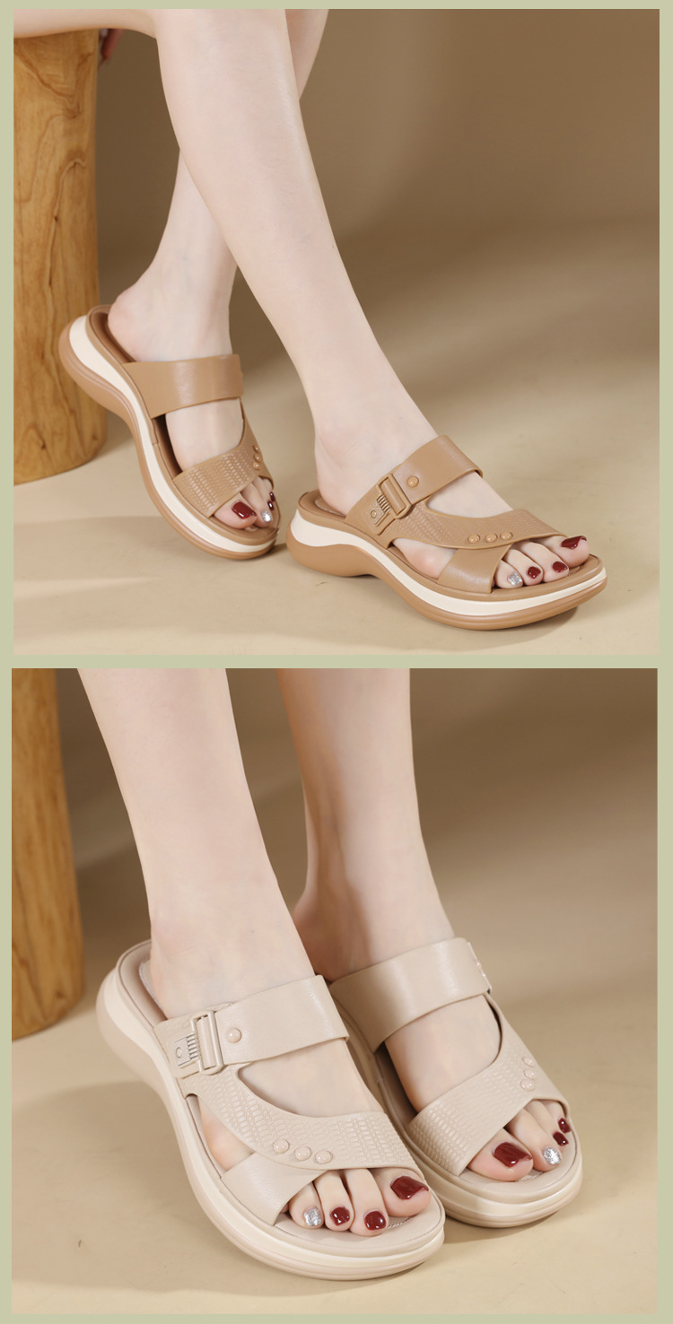 Dép sandal nữ xỏ ngón đế dày chống trơn mùa hè 2026 — Màu đen, Màu camel, Màu mơ chi tiết 6
