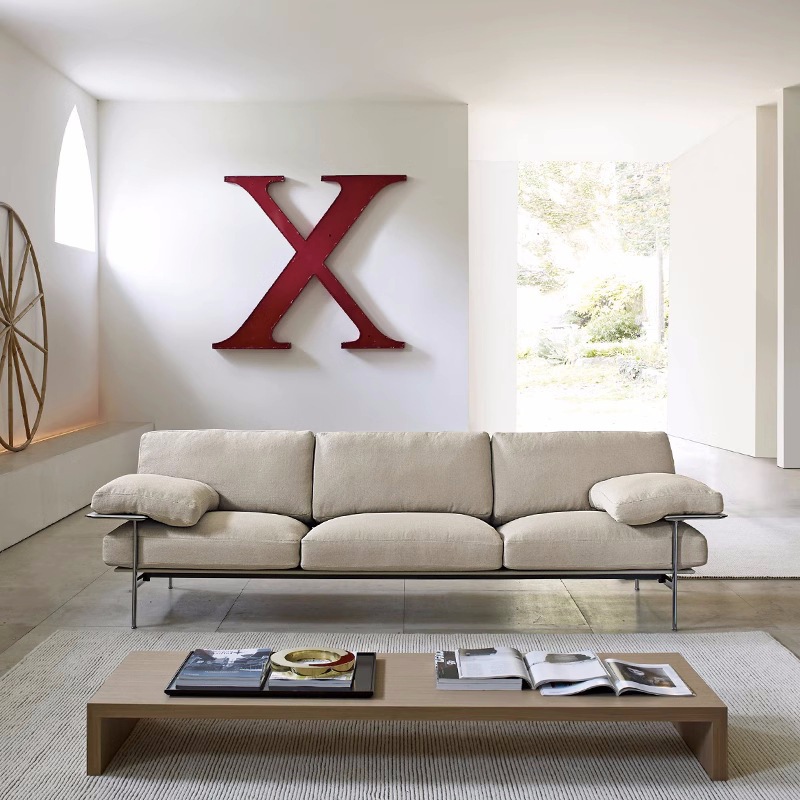 Italian Minimalist Sofa Designer Recommends Diesis Vintage Leather Art Sofa for Large Villa Living Room Double Seat