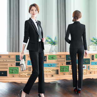 New business attire women's navy blue explosive temperament suit black double-button formal suit suit interview overalls