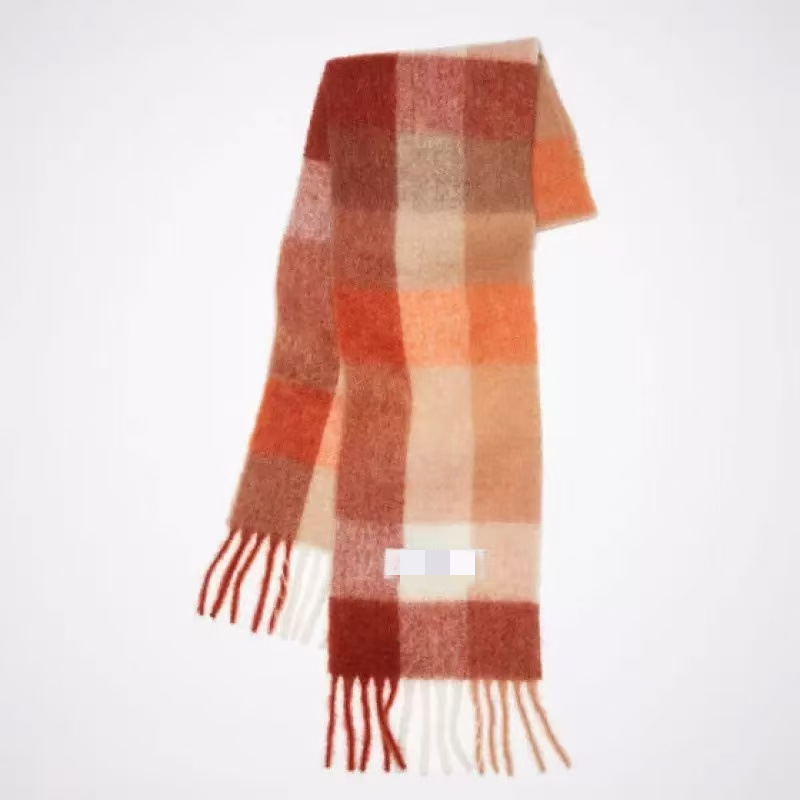 マフラーの女性の冬のac両面の虹の格子のストールの長いタイプの海の馬の毛は色を合わせて首の男性の同項のフリンジを囲みます。