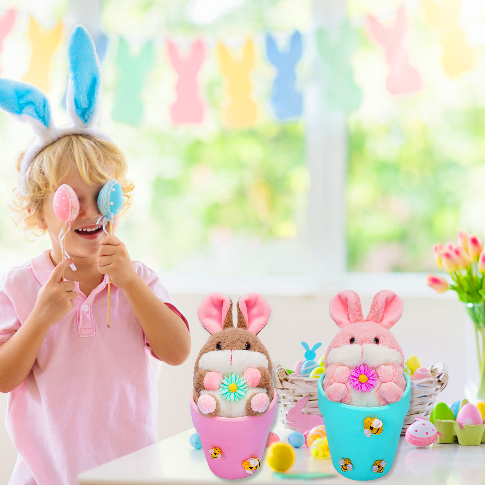 Transfronterizo nuevo conejo de Pascua muñeca decoración cerámica maceta conejo casa vacaciones atmósfera Decoración