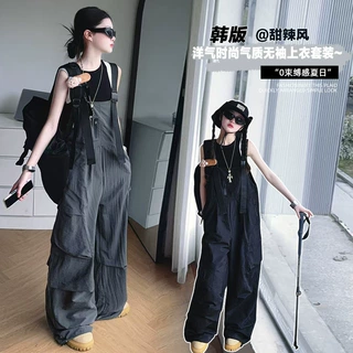 女童工装背带裤套装夏季2026新款中大儿童潮酷吊带背心辣妹两件套