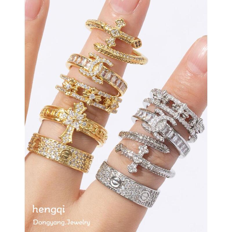 European and American Light Luxury Copper Zircon Cross Ring Ins Style Niche Design Retro Ring High-grade Sense Open Ring European and American Light Luxury Copper Zircon Cross Ring Ins Style Niche Design Retro Ring High-grade Sense Open Ring