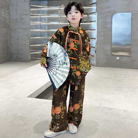 男童套装春季汉服2024款中大儿童休闲中式国风龙吟盘扣两件套唐装
