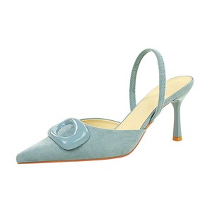 9627-K221 French style commuting square buckle pointed suede small clear fashionable back strap slim high-heeled women&a