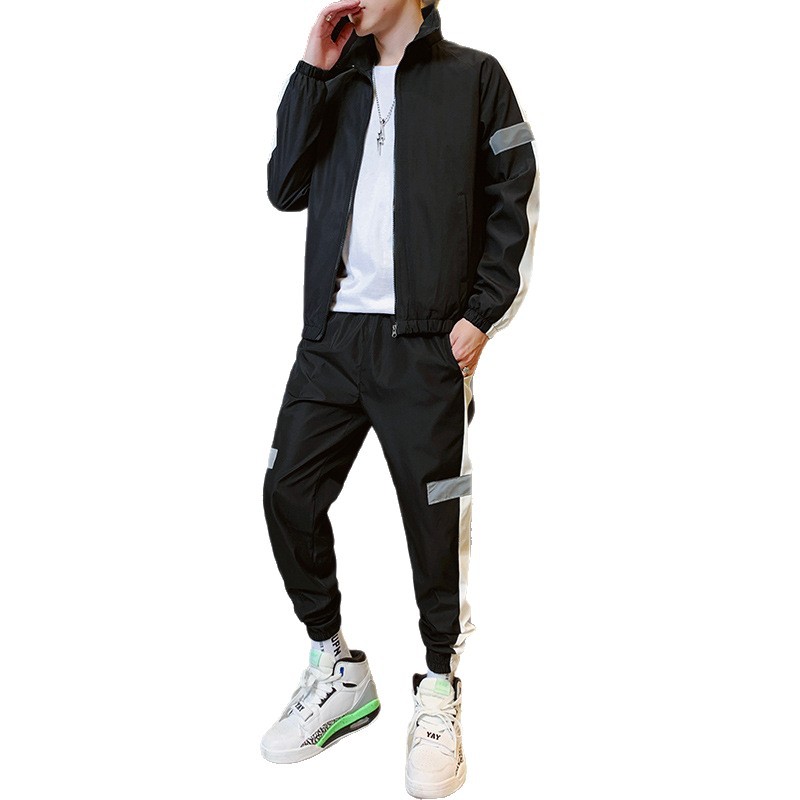 Trajes deportivos casuales transfronterizos para hombres primavera y verano guapo chaqueta de cuello de ocio para correr dos piezas de otoño