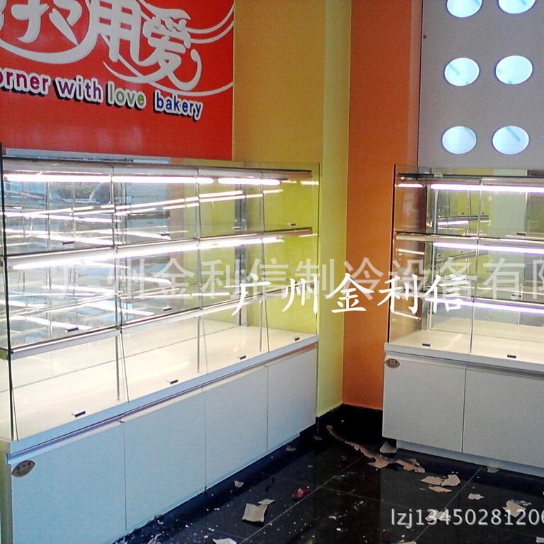 供应直角翻盖式面包边岛柜食品烘焙面包陈列展示柜
